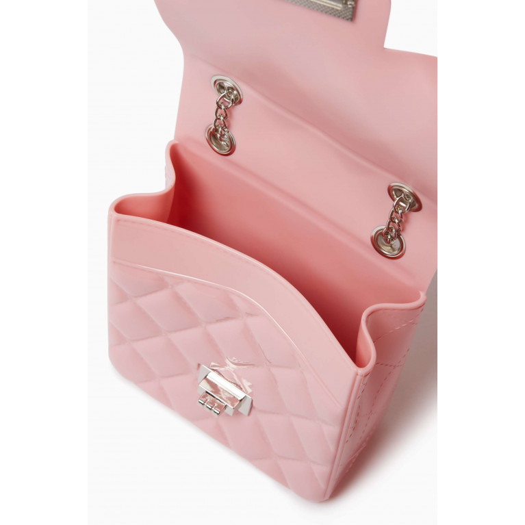Monnalisa - Engraved Logo Quilted Shoulder Bag in PVC Pink