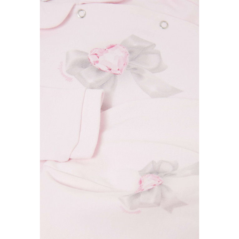 Monnalisa - Bow-print Sleepsuit and Hat Set in Cotton Pink