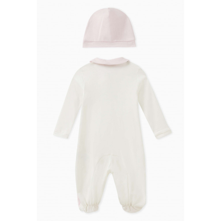 Monnalisa - Bow-print Sleepsuit and Hat Set in Cotton Neutral