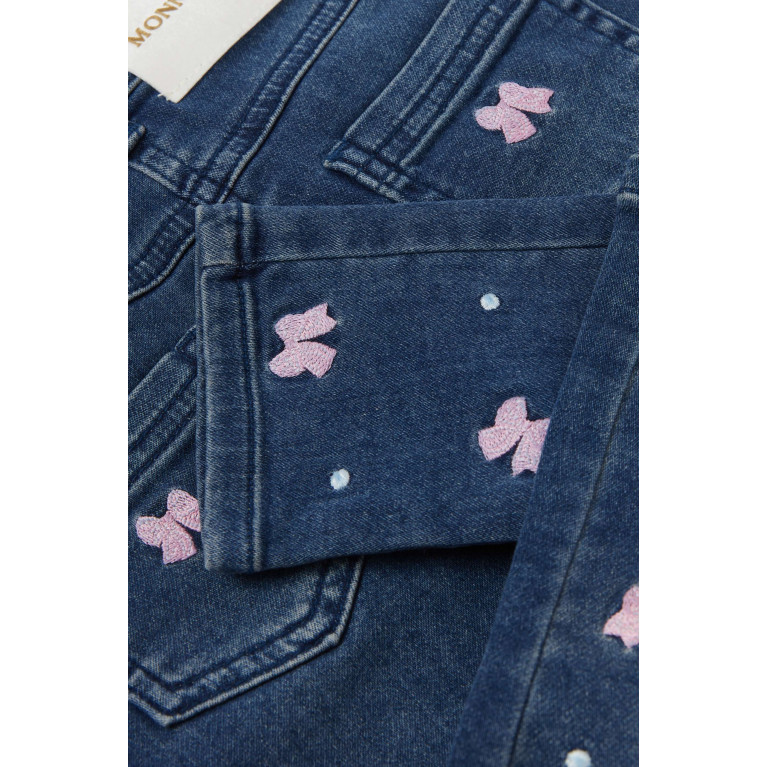Monnalisa - Bows & Pearls Embellished Jeans in Denim