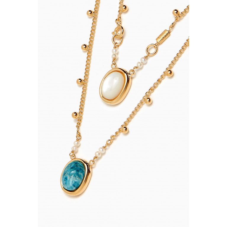Gas Bijoux - Ovo Serti Apatite & Mother-of-pearl Scapulaire Necklace in Gold-tone Metal