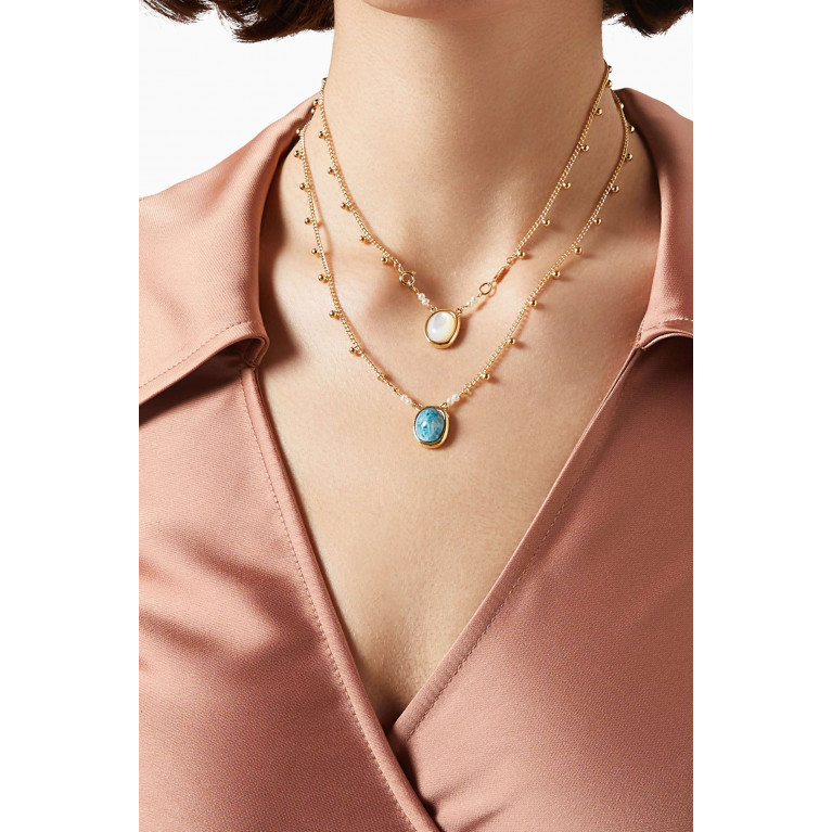 Gas Bijoux - Ovo Serti Apatite & Mother-of-pearl Scapulaire Necklace in Gold-tone Metal
