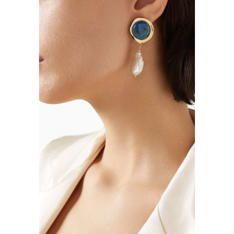 Luiny - Dome & Perla Single Earring in Brass Blue