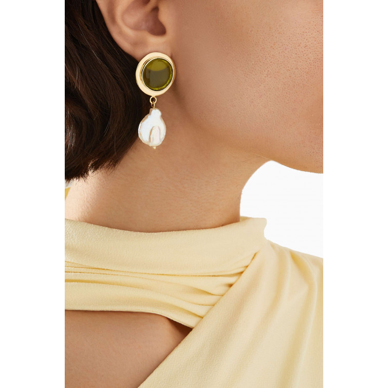 Luiny - Dome & Perla Single Earring in Brass Green