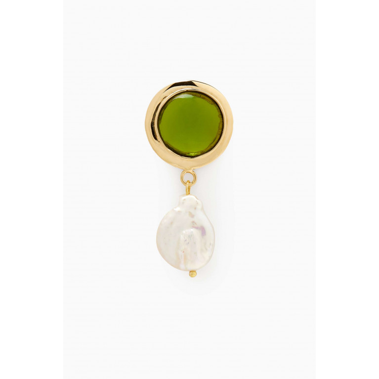 Luiny - Dome & Perla Single Earring in Brass Green