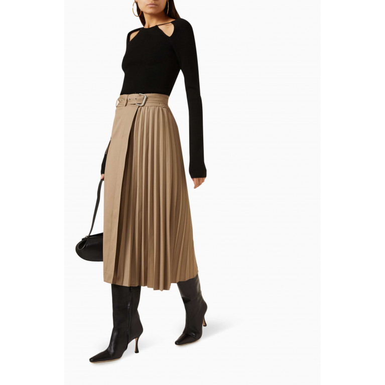 LVIR - Side Pleat Belted Skirt in Wool-blend