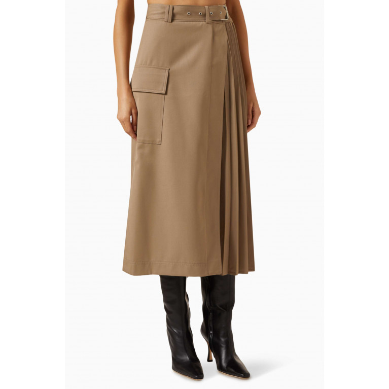 LVIR - Side Pleat Belted Skirt in Wool-blend
