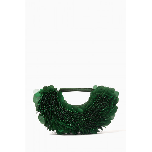 VANINA - Small Hermaphrodite Clutch in Pearls and Sequins Green