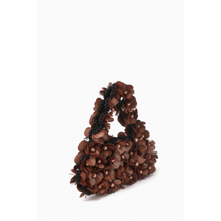 VANINA - Small Hermaphrodite Bag in in Pearls and Sequins Brown