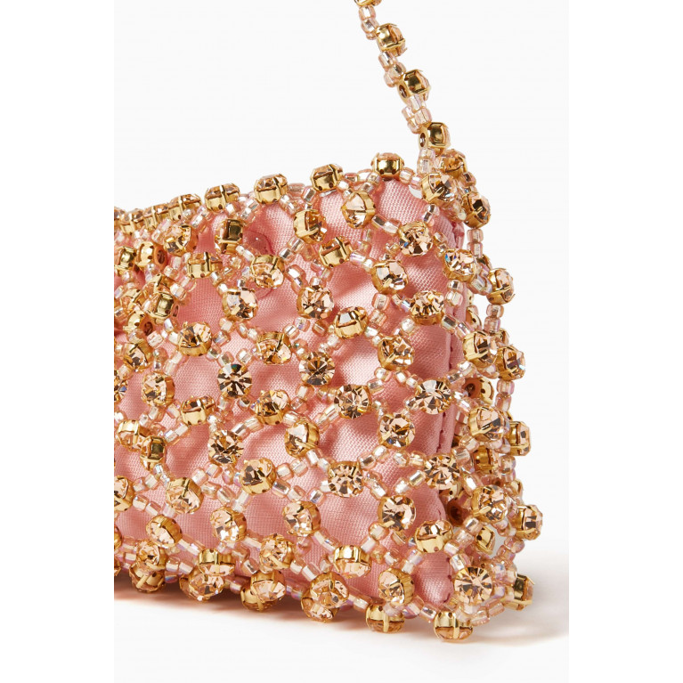 VANINA - Small Songes Shoulder Bag in Crystals and Beads Pink