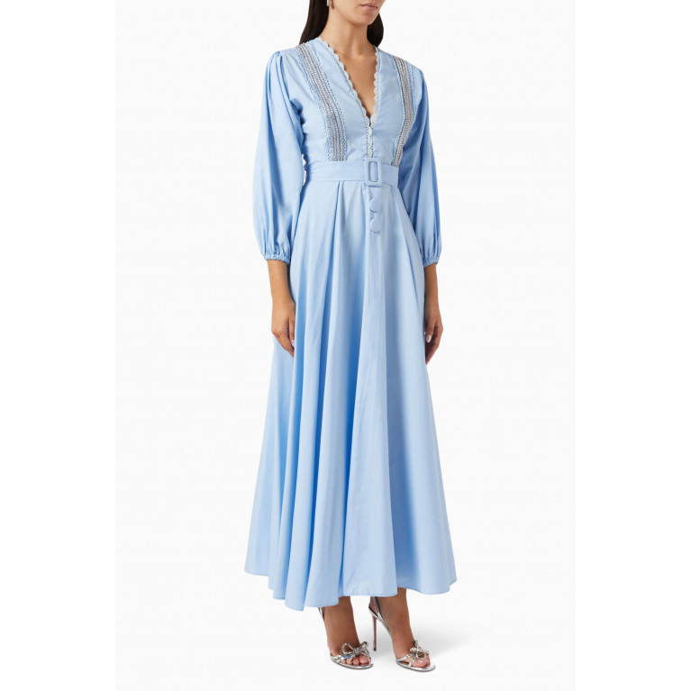 Hue - Belted Crystal Maxi Dress in Cotton