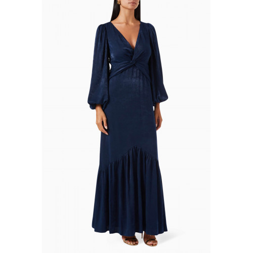 NASS - Twisted Flared Maxi Dress in Satin Blue