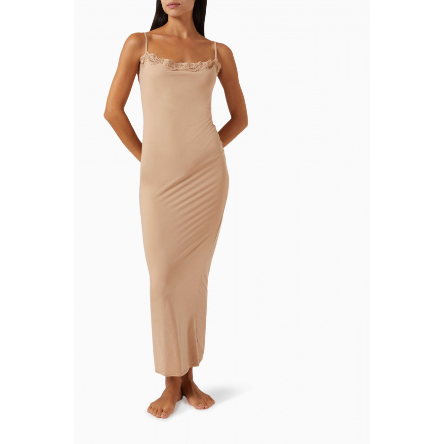 FITS EVERYBODY CORDED LACE LONG SLIP DRESS | SAND