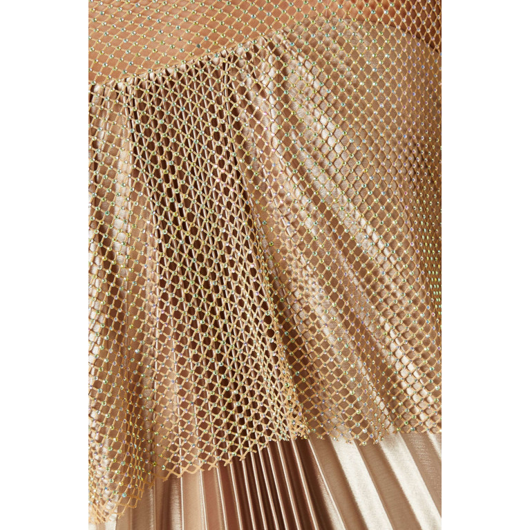 NASS - Crystal-mesh Pleated Maxi Dress Neutral