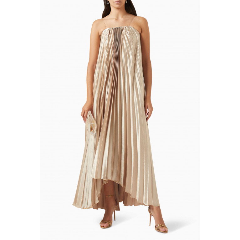 NASS - Crystal-mesh Pleated Maxi Dress Gold