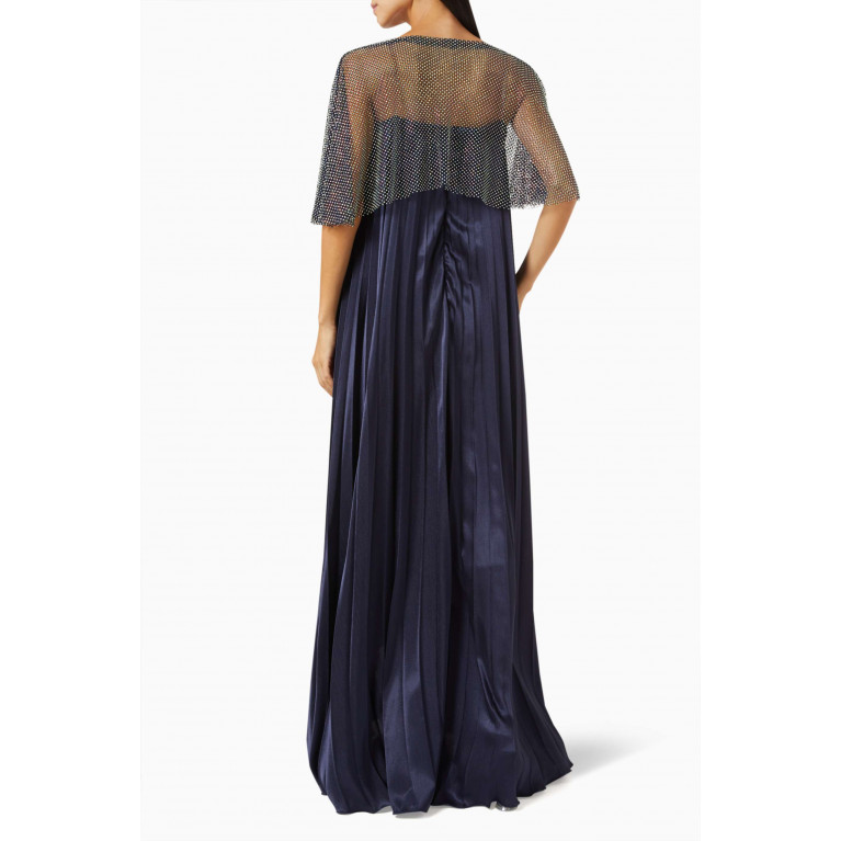 NASS - Crystal-mesh Pleated Maxi Dress Blue