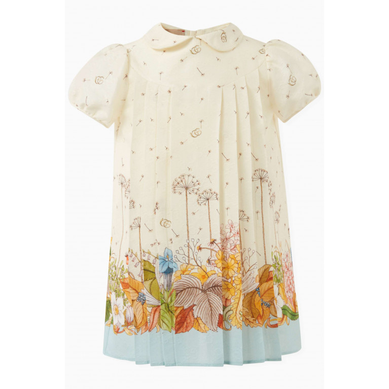 Gucci - Floral-motif Pleated Dress in Cotton