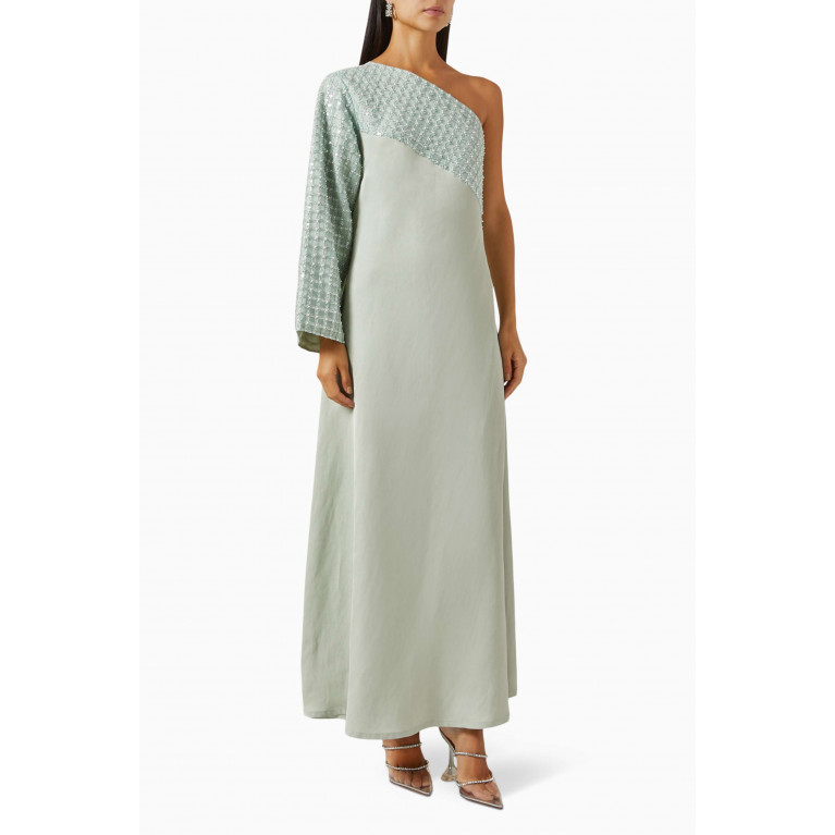 Hessa Falasi - One-shoulder Embellished Maxi Dress in Cotton-silk Twill