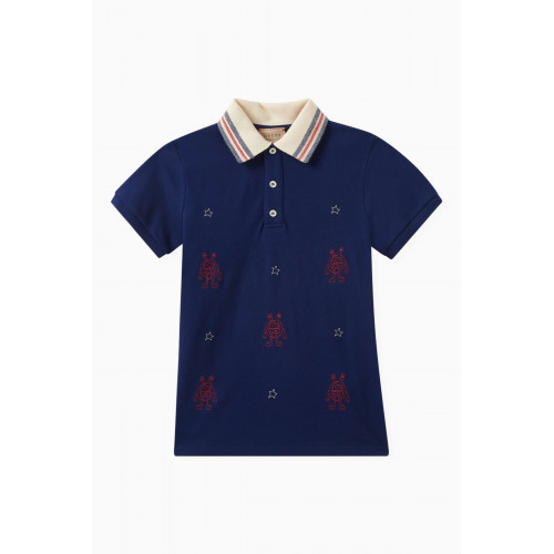 Gucci - Embroidered Polo Shirt in Stretch Cotton-piqué
