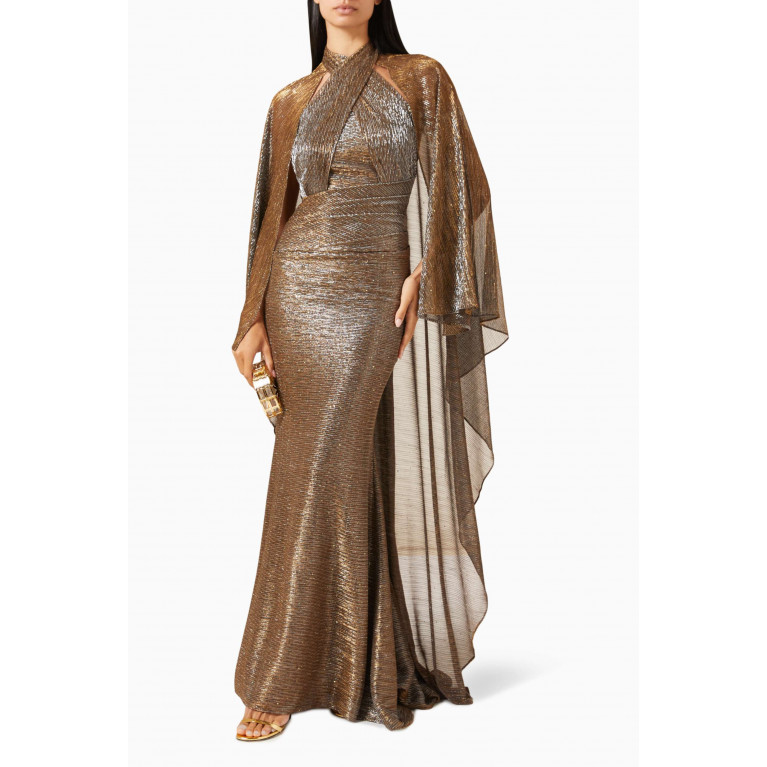 Talbot Runhof - Pleated Sequin-embellished Mermaid Gown in Metallic-voile