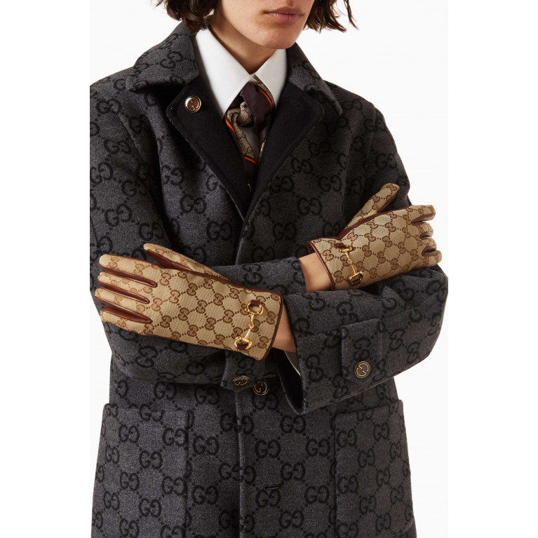 Gucci - GG Horsebit Gloves in Leather & Canvas