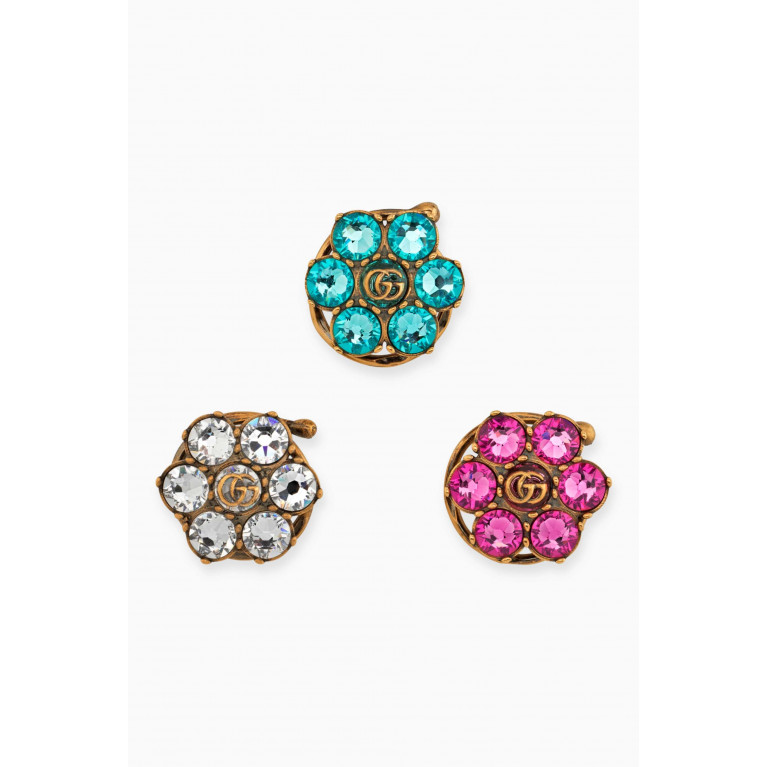 Gucci - Double G Crystal Flower Hair Clips in Metal, Set of 3