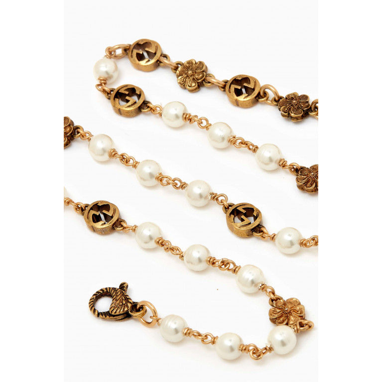 Gucci - Interlocking G Flower Pearl Necklace