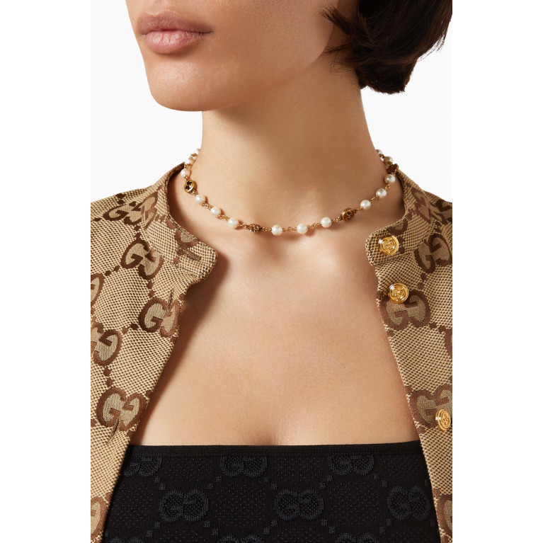 Gucci - Interlocking G Flower Pearl Necklace