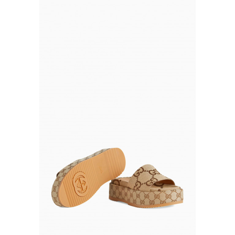 Gucci - GG Platform Slide Sandals in Logo Canvas