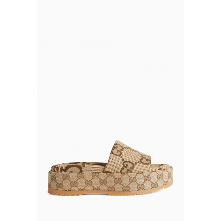 Gucci - GG Platform Slide Sandals in Logo Canvas