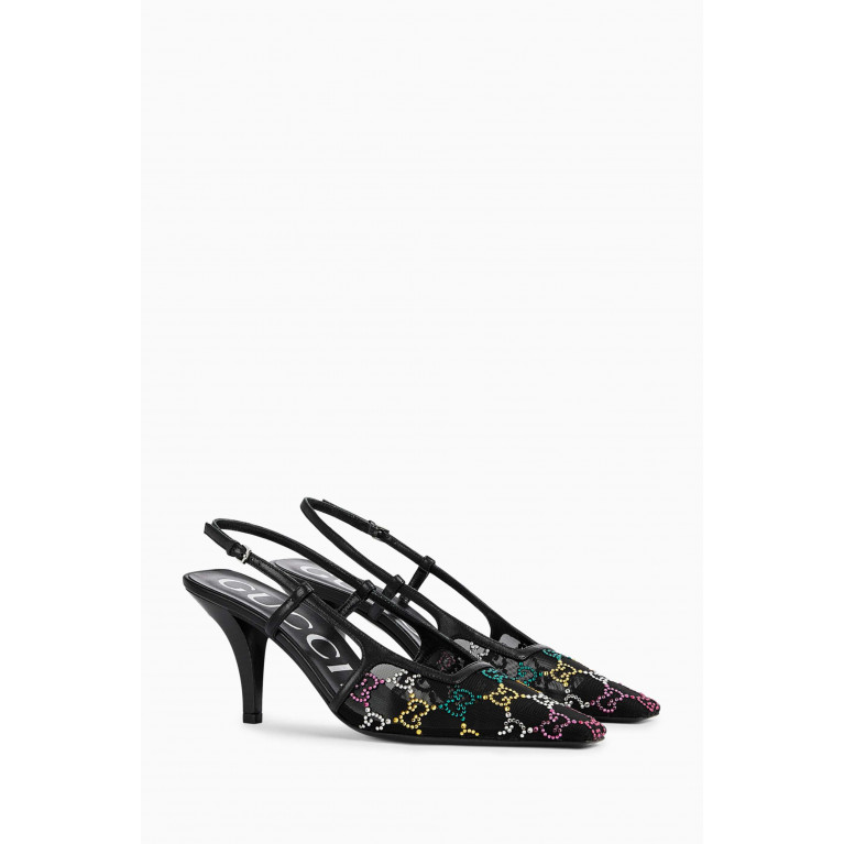 Gucci - GG Crystal 75 Slingback Pumps in Mesh