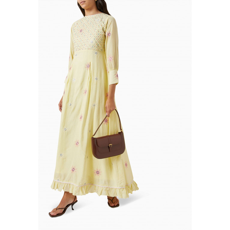 Miskaa - Embroidered Dress Yellow