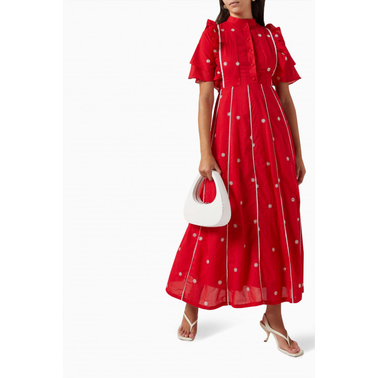 Miskaa - Floral Frill Dress Red