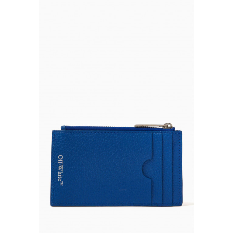Off-White - 3D Diag Zipped Card Case in Grained Leather Blue