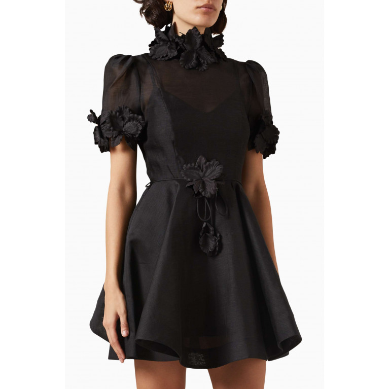 Zimmermann - Luminosity Liftoff Mini Dress in Linen-blend Black