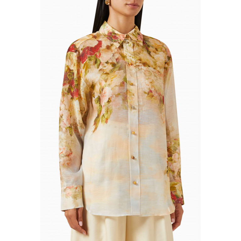 Zimmermann - Luminosity Button Up Floral Shirt in Linen & Silk