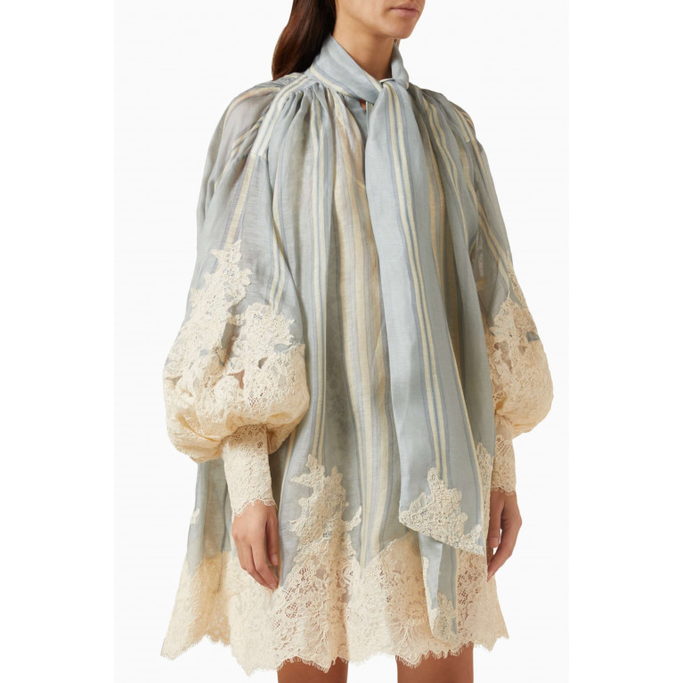 Zimmermann - Lyrical Lace Edge Tie Mini Dress in Linen Silk Blend