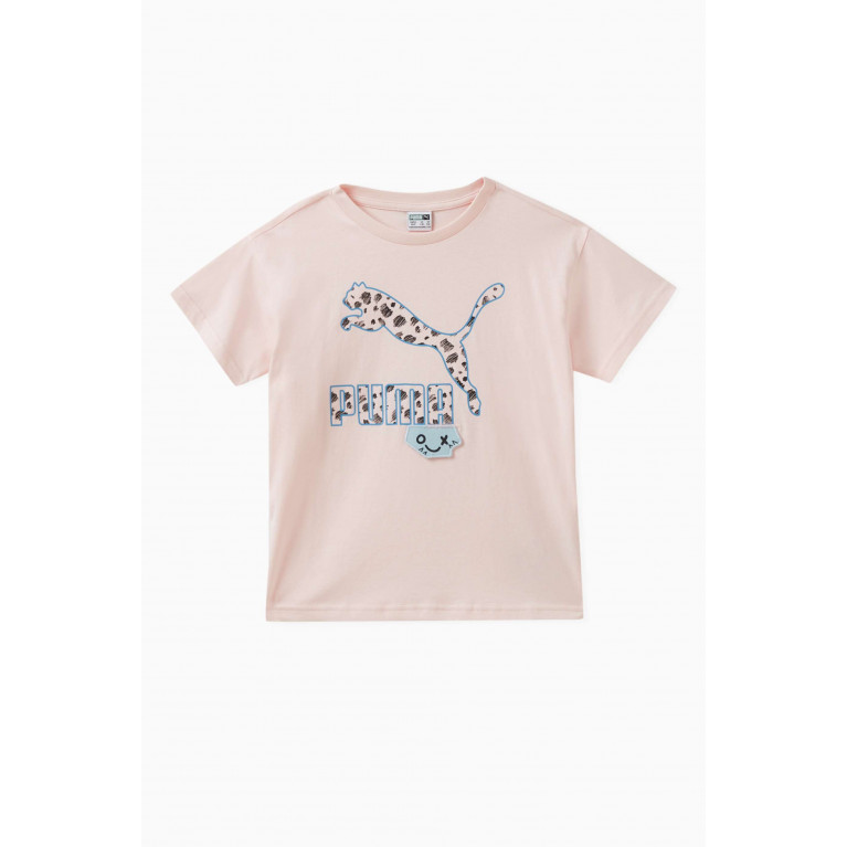 Puma - Logo-print T-shirt in Cotton Pink