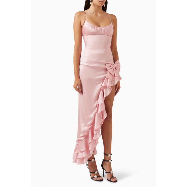 Alessandra Rich - Volant Evening Dress in Laminated Silk