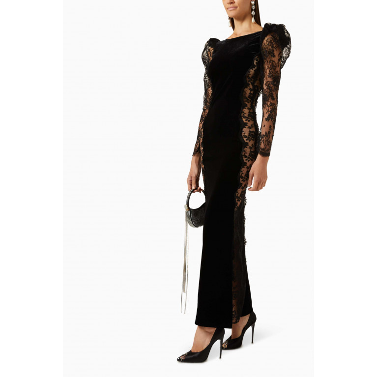 Alessandra Rich - Open-back Lace Maxi Dress in Velvet
