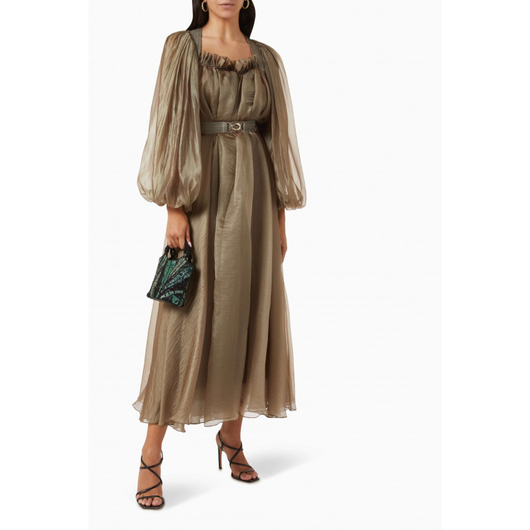 NASS - Shimmer Belted Midi Dress in Organza Green
