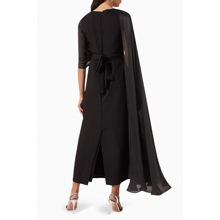 NASS - One-shoulder Cape Maxi Dress Black