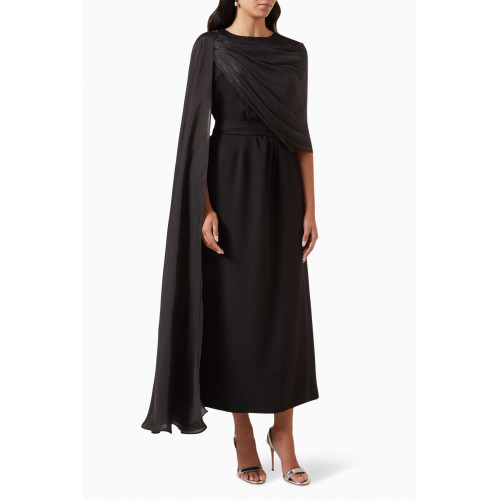 NASS - One-shoulder Cape Maxi Dress Black