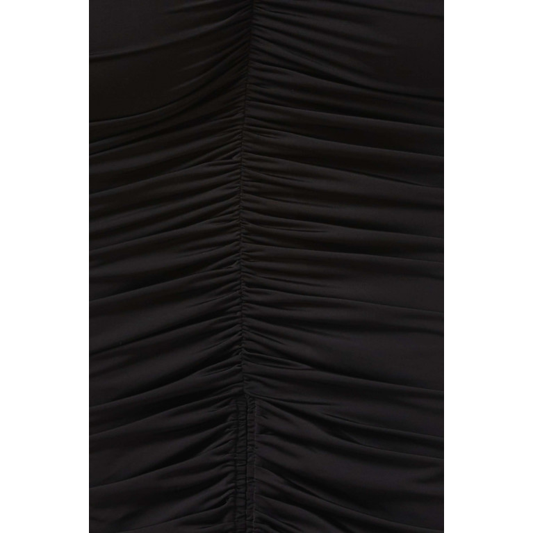 Alex Perry - Dane Strapless Ruched Midi Dress in Lycra Black