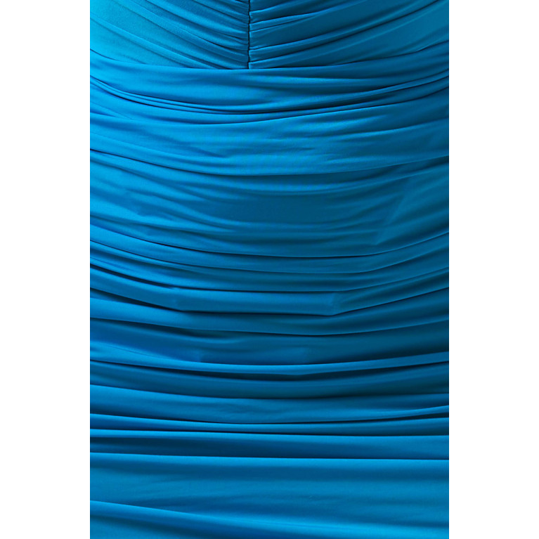 Alex Perry - Dane Strapless Ruched Midi Dress in Lycra Blue