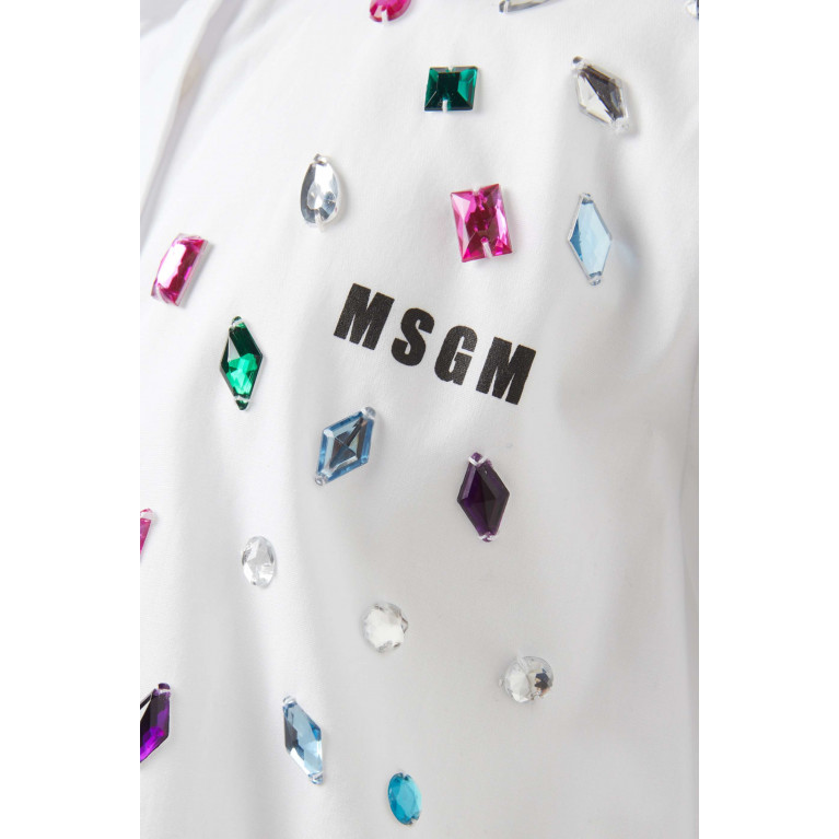 MSGM - Crystal-embellished Logo Shirt Dress in Cotton