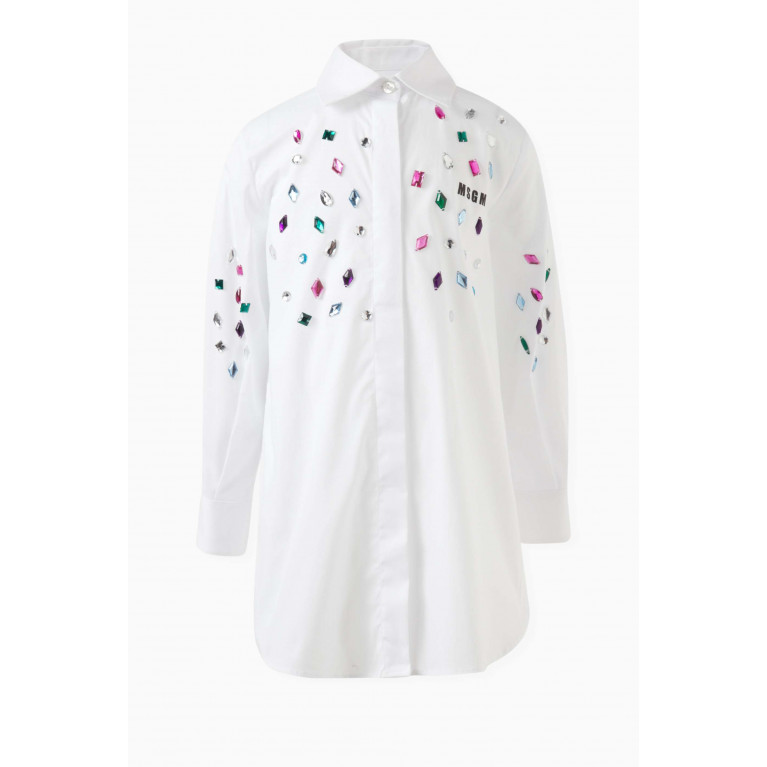 MSGM - Crystal-embellished Logo Shirt Dress in Cotton