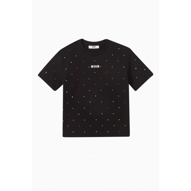 MSGM - Crystal-embellished Logo T-shirt in Cotton-jersey