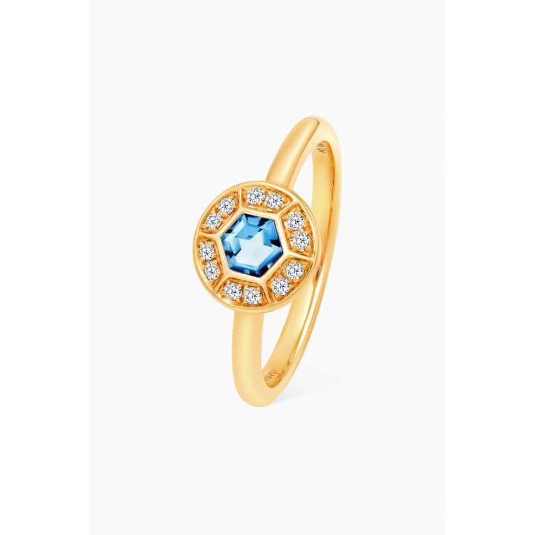 Damas - Kanzi Mini Sequin Diamond & Topaz Ring in 18kt Gold