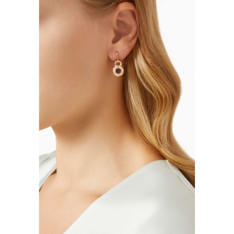 Damas - Kanzi Mini Sequin Diamond & Amethyst Drop Earrings in 18kt Gold